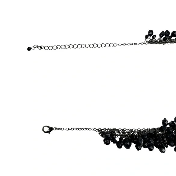 Black Faceted Acrylic Cluster Gunmetal Statement Bib Necklace - Picture 5 of 8